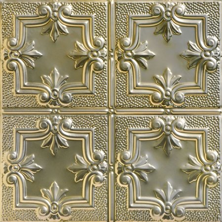 FROM PLAIN TO BEAUTIFUL IN HOURS Antoinette 2 ft. x 2 ft.  Tin Style Nail Up Ceiling Tile in Gold Nugget (48 sq. ft./case), 12PK SKPC321-gn-24x24-N-12